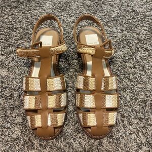 Dolce Vita Tan and Cream Woven Strappy Sandals